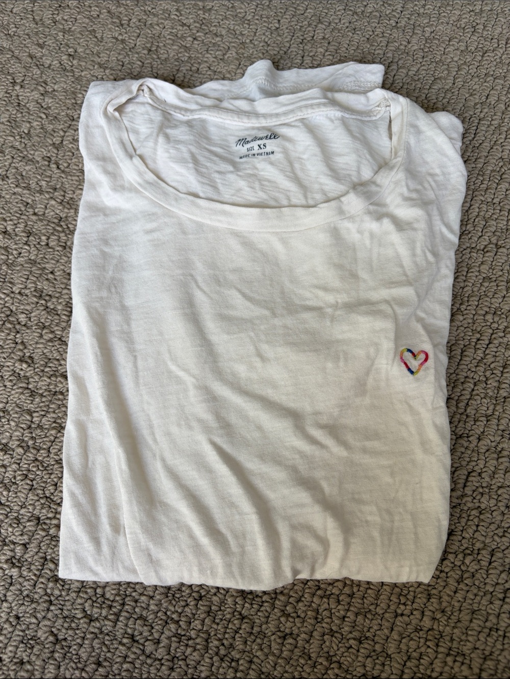 Madewell White Short-Sleeve Tee with Small Rainbow Heart